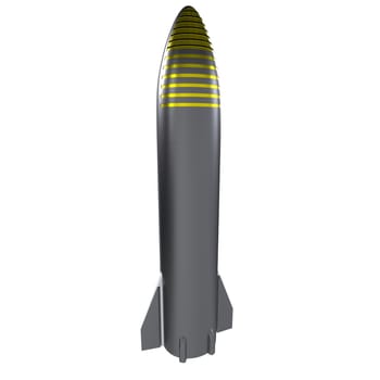 A sleek, modern rocket stands tall, showcasing a unique striped design atop its body.