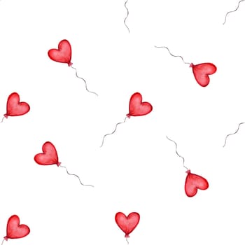 Seamless pattern with red heart shaped balloons. Valentines Day Pattern.