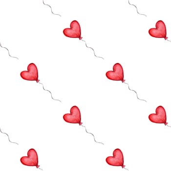 Seamless pattern with red heart shaped balloons. Valentines Day Pattern.