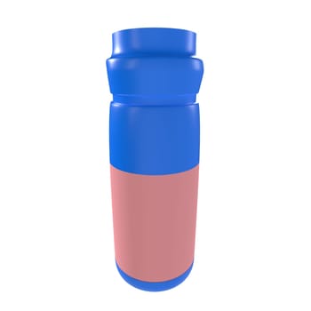 A modern insulated bottle featuring a vibrant blue top and pink base.