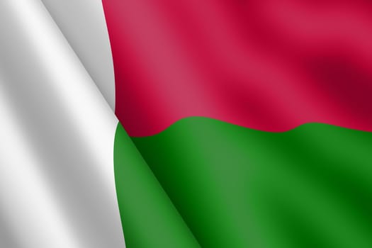 A Madagascar waving flag 3d illustration wind ripple red green white