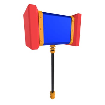 A vibrant 3D-rendered signpost features bold colors and an eye-catching shape.
