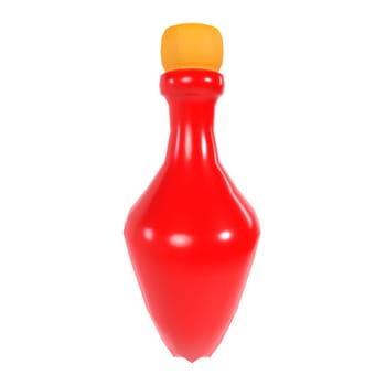 A red ketchup bottle with a distinctive yellow cap is presented in a 3D rendering.