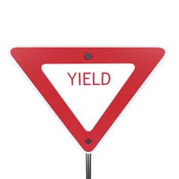 A bright yield sign stands out against a clear sky, promoting road safety.