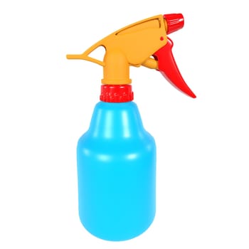 A vibrant spray bottle designed for cleaning tasks is showcased in 3D.
