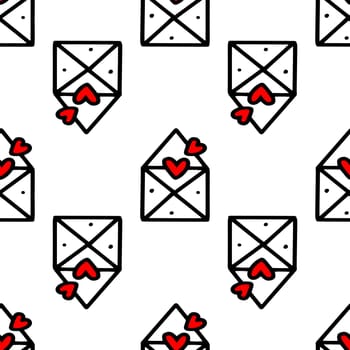 seamless pattern of envelope with love letter and hearts isolated on white background