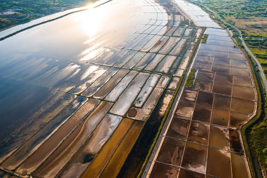 The salt pans on Pag Island, filled with seawater, are used to produce sea salt, Croatia.