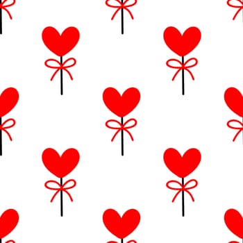 Seamless background with lollipops on a stick in the shape of a heart. pattern on valentines day illustration