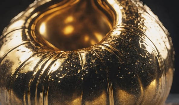 This is a detailed shot of a gold-plated object. The surface of the object has a textured pattern, with visible lines and indentations. The lighting highlights the shine and reflectivity of the gold plating.