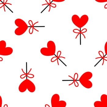 Seamless background with lollipops on a stick in the shape of a heart. pattern on valentines day illustration
