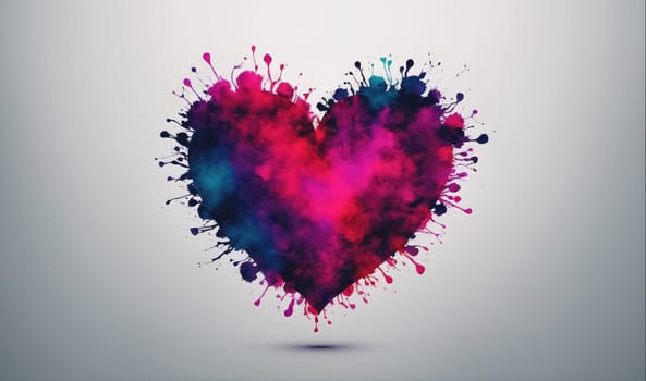 A heart made of paint splatters on a white background. The heart is made up of different colors, including red, blue, and purple. The splatters give the heart a unique and artistic appearance