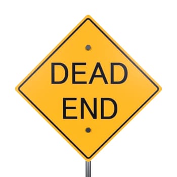 A bright yellow dead end sign is displayed, indicating road closure ahead.