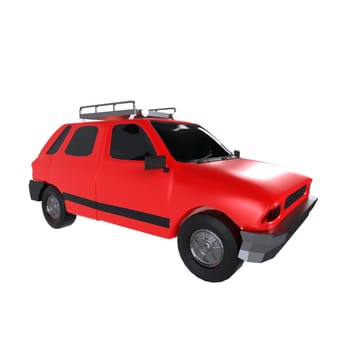 A red compact SUV is depicted in 3D, showcasing unique design and details.