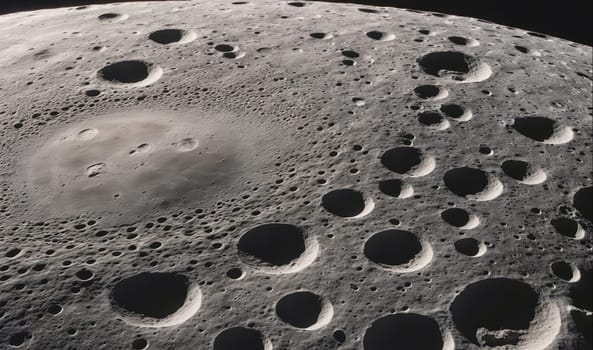 This is a close-up image of the moon's surface, showing many craters of different sizes. The craters are formed by the impact of asteroids and meteoroids, and they provide evidence of the moon's history.