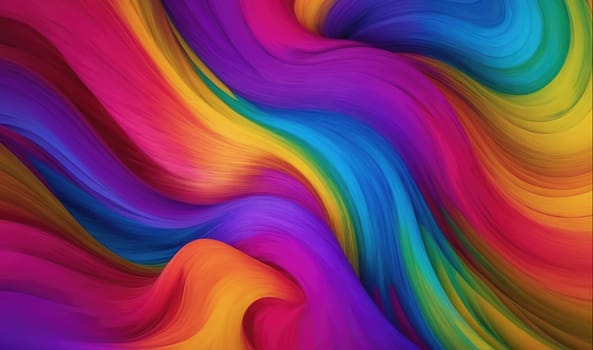 A digital illustration with a swirling, wavy, and abstract design. The dominant colors are vibrant shades of red, orange, yellow, green, blue, purple. The colors blend together in a swirling, dynamic pattern.