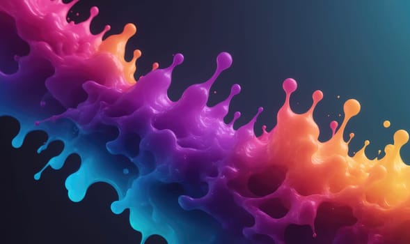 A digital rendering of a colorful liquid splash. The liquid is flowing and splashing, creating a dynamic abstract pattern. The colors are vibrant and bright, and the splash is set against a dark background.