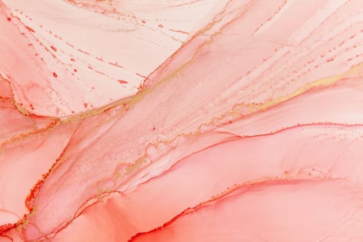 Delicate shades of pink flow seamlessly across the canvas, intertwined with metallic gold accents, creating a soothing and refined abstract artwork. The gentle patterns evoke calmness and serenity.