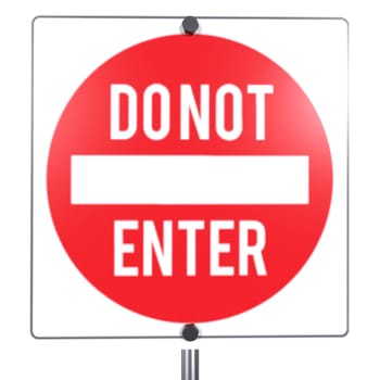 The graphic displays a vibrant do not enter sign on a clear day in an urban setting.