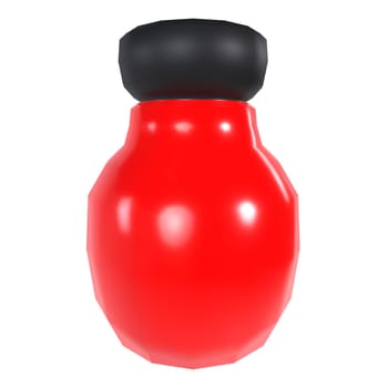 This 3D rendering depicts a vibrant red ketchup bottle with a black cap.
