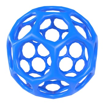 A blue geometric structure with hexagonal openings showcases modern 3D design.