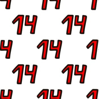 Seamless pattern with the number 14 illustration. Design for Valentines Day