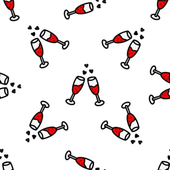 Seamless pattern with champagne glasses illustration. Design for Valentines Day, New Year, Birthday, Holidays
