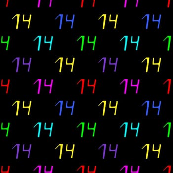 Seamless pattern with the number 14 on a black background illustration. Design for Valentines Day