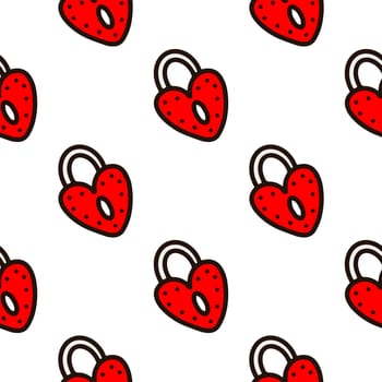 Seamless pattern with red locks and hearts illustration. Valentines day pattern