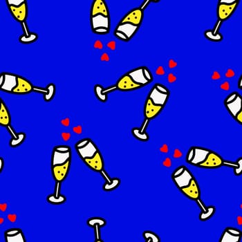Seamless pattern with champagne glasses illustration. Design for Valentines Day, New Year, Birthday, Holidays