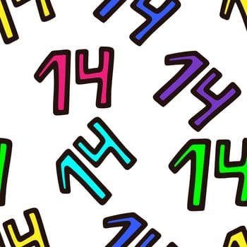 Seamless pattern with multicolored number 14 illustration. Design for Valentines Day