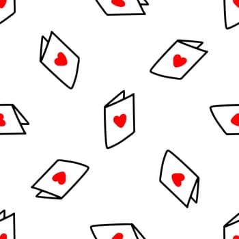 Seamless pattern with postcards with hearts illustration in doodle style. Design for Valentines Day