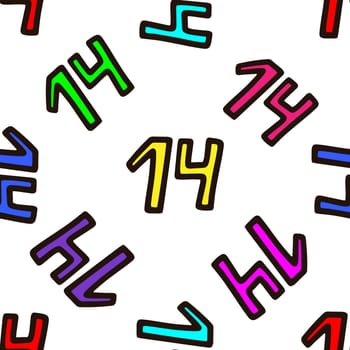 Seamless pattern with multicolored number 14 illustration. Design for Valentines Day