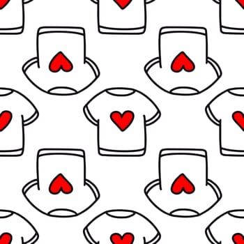 Seamless pattern of a T-shirt with a heart.Pattern for Valentines Day