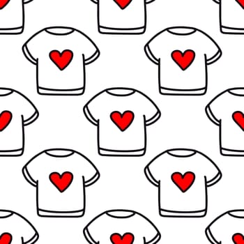 Seamless pattern of a T-shirt with a heart.Pattern for Valentines Day