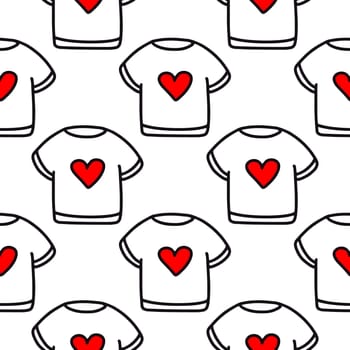 Seamless pattern of a T-shirt with a heart.Pattern for Valentines Day