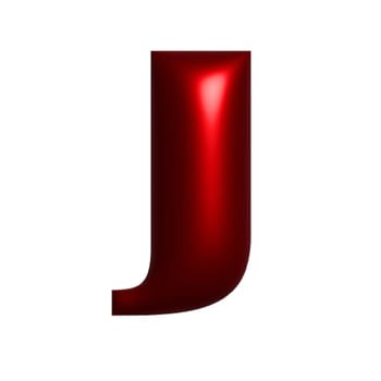 Red shiny metal shiny reflective letter J 3D illustration