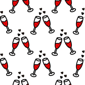Seamless pattern with champagne glasses illustration. Design for Valentines Day, New Year, Birthday, Holidays