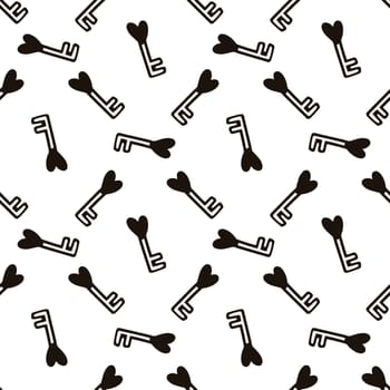 Seamless pattern with a heart-shaped key illustration. High quality illustration