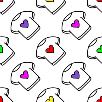 Seamless pattern of a T-shirt with a heart.Pattern for Valentines Day