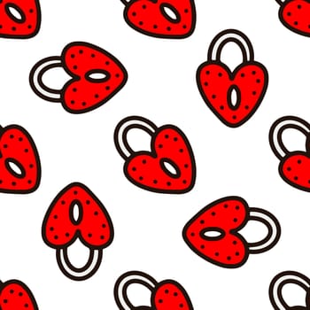 Seamless pattern with red locks and hearts illustration. Valentines day pattern