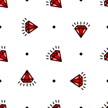 diamonds in the style of old school tattoo seamless pattern illustration in doodle style. Design for textiles, paper, wrappers