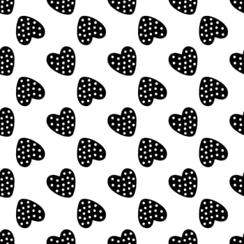 Seamless pattern of black hearts on a white background illustration. Design for Valentines Day