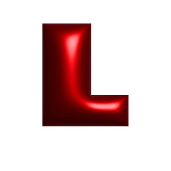 Red shiny metal shiny reflective letter L 3D illustration