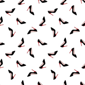 Glamorous red shoes seamless pattern illustration. Design for beauty industry, wrappers, greeting cards, packaging, textiles, printing, Valentines Day