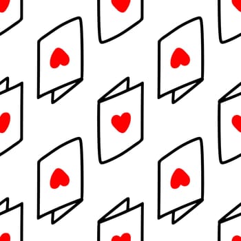 Seamless pattern with postcards with hearts illustration in doodle style. Design for Valentines Day