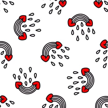 cartoon rainbows seamless pattern illustration in doodle style