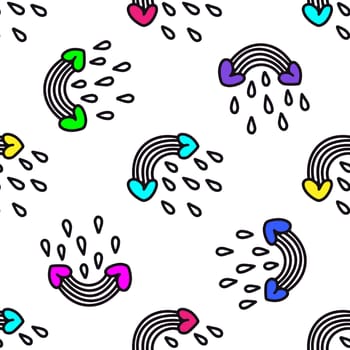 cartoon rainbows seamless pattern illustration in doodle style