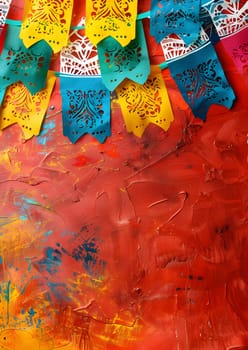 Vibrant festive banners hanging on a vibrant abstract textured background