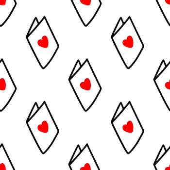 Seamless pattern with postcards with hearts illustration in doodle style. Design for Valentines Day