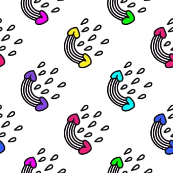 cartoon rainbows seamless pattern illustration in doodle style